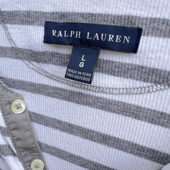 Ralph Lauren cotton button up grey and white striped top size L - Picture 3 of 7